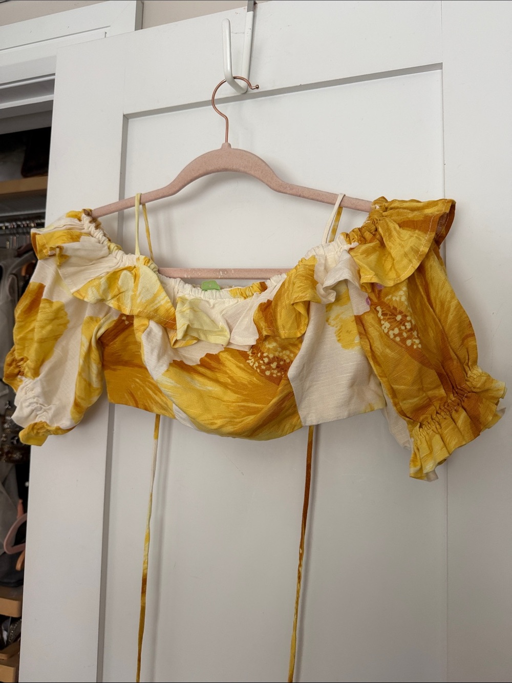 Farm Rio ruffled cropped halter top floral